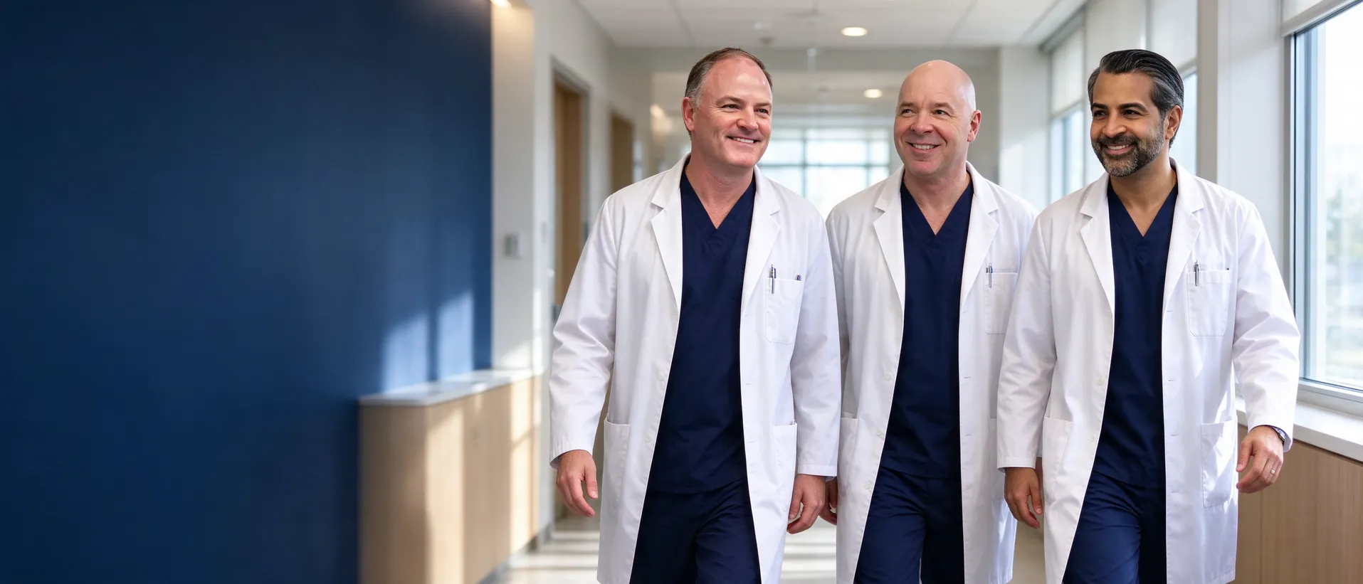 Todd Reil, MD, Richard Coats, MD and Neal Khurana, MD walking together through a VIS clinic