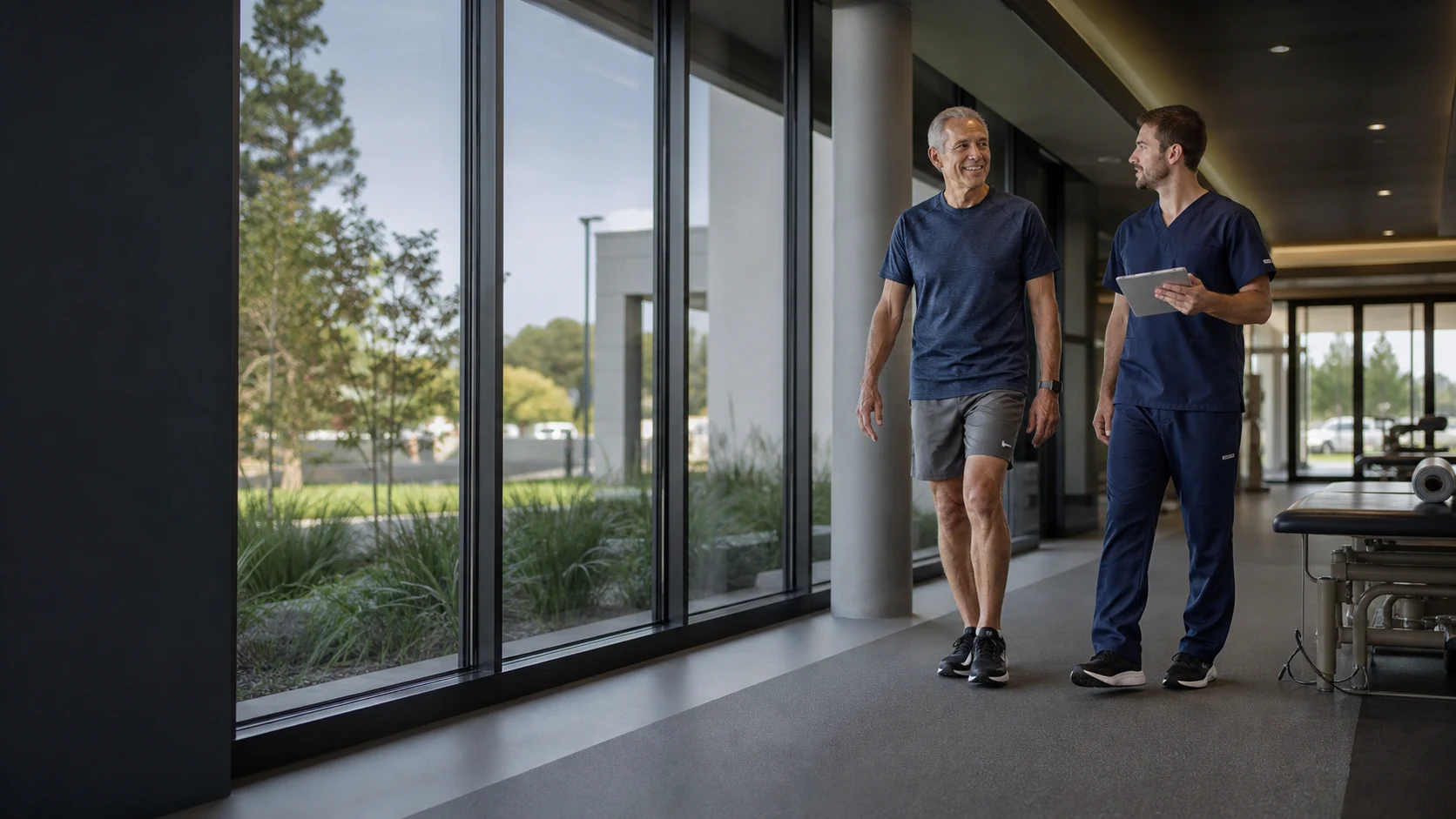 A physician evaluating knee mobility with a patient