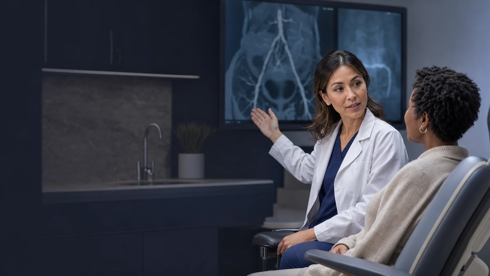 A female patient discussing vascular care with her physician